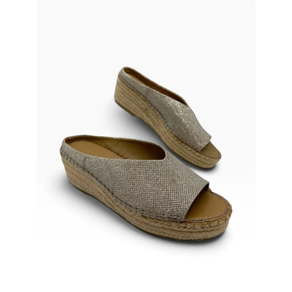 Franco Sarto Pine Womens 8M Champagne Silver Metallic Espadrille Wedge Sandals